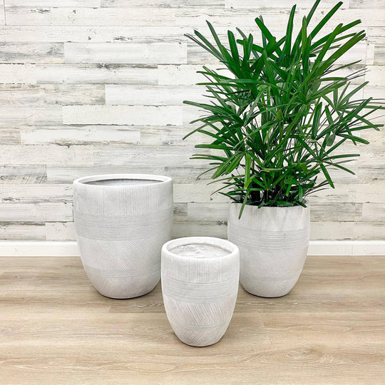 Fibreclay Mixed Stripe Planter - White - 14-inch