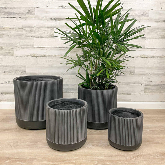 Fibreclay Ribbed Cylinder - Black - 14-inch
