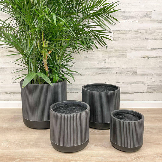 Fibreclay Ribbed Cylinder - Black - 17-inch