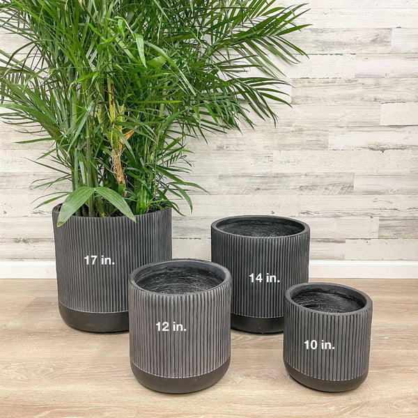 Fiberclay Ribbed Cylinder - Black - 17-inch - Hicks Nurseries