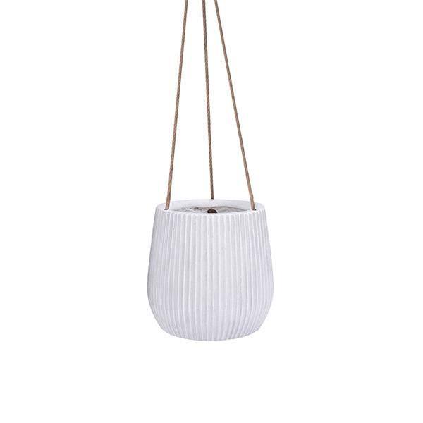 9 inch hanging planter Fibreclay Ribbed - Hanging Basket - White