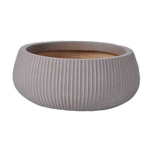 Fibreclay Ribbed Dish Planter - Taupe - 13-inch