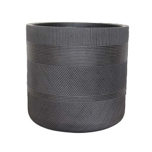 Fiberclay Striped Cylinder - Black - 12-inch - Hicks Nurseries