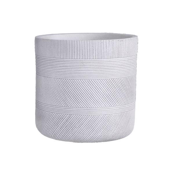 Fiberclay Striped Cylinder - White - 10-inch - Hicks Nurseries