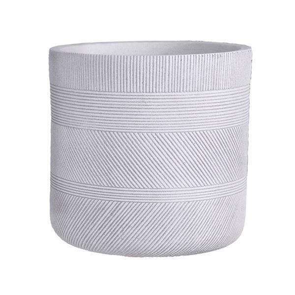 Fiberclay Striped Cylinder - White - 12-inch - Hicks Nurseries