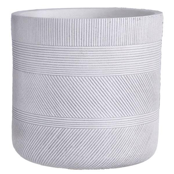 Fiberclay Striped Cylinder - White - 14-inch - Hicks Nurseries