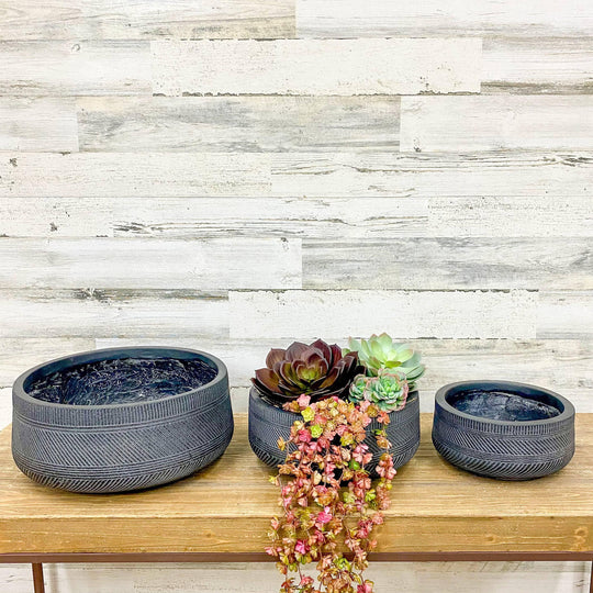 Fibreclay Striped Dish Planter - Black - 12-inch