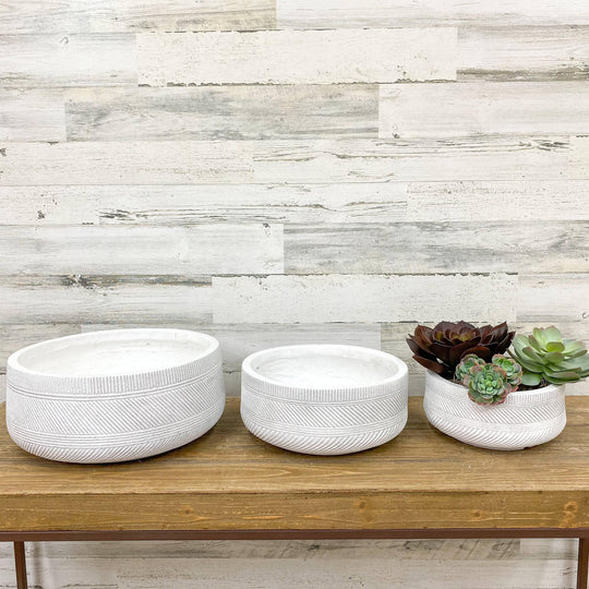 Fibreclay Striped Dish Planter - White - 10-inch