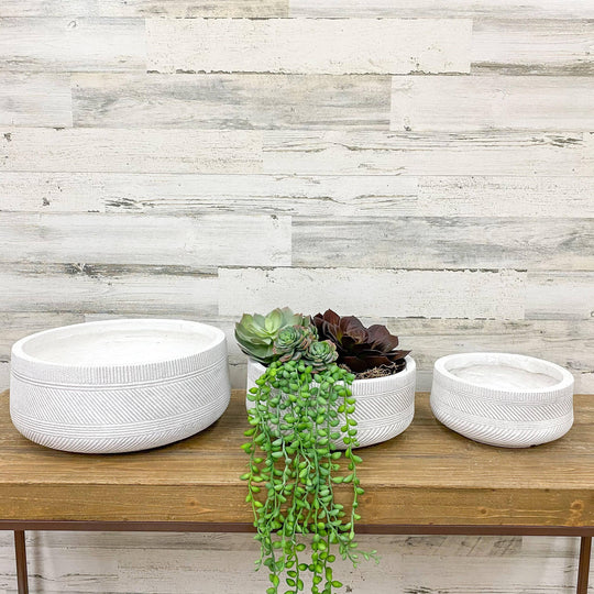 Fibreclay Striped Dish Planter - White - 12-inch