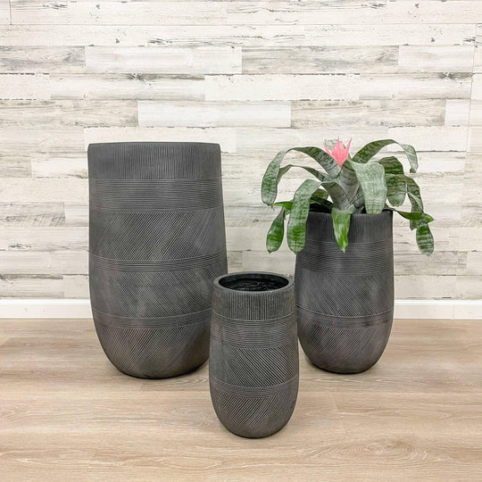 Fibreclay Tall Mixed Stripe Planter - Black - 13-inch