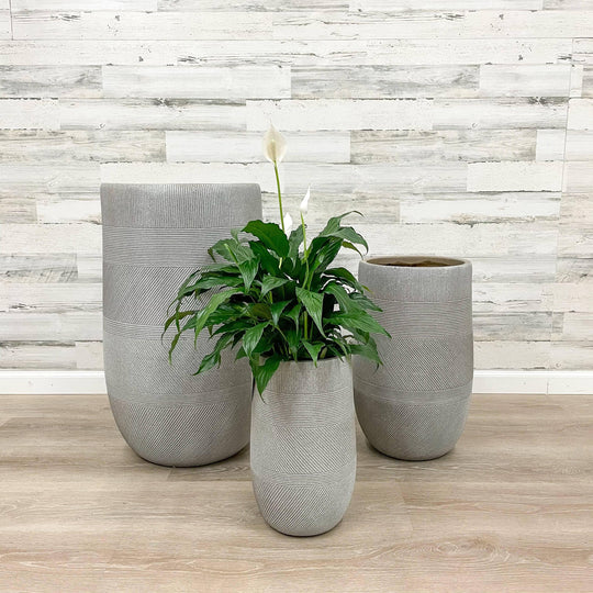 Fibreclay Tall Mixed Stripe Planter - Taupe - 10-inch