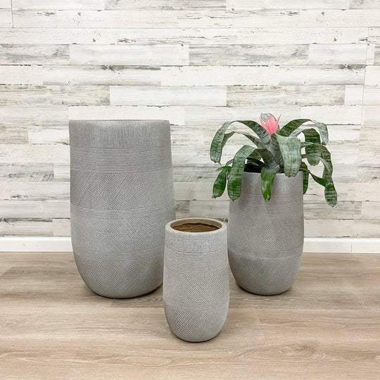 Fibreclay Tall Mixed Stripe Planter - Taupe - 13-inch
