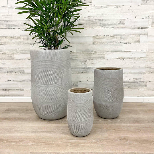 Fibreclay Tall Mixed Stripe Planter - Taupe - 18-inch