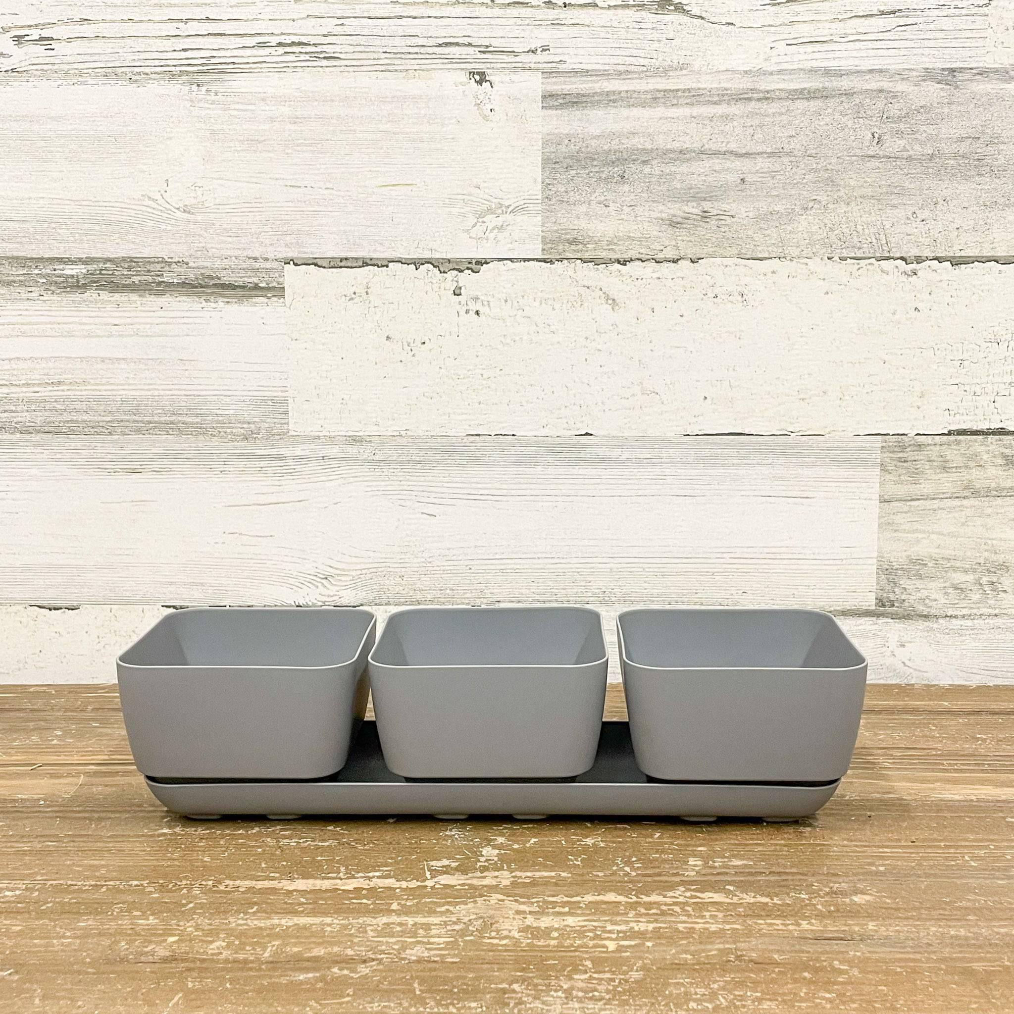 3-pot herb tray planter Herb Trio Planter Grey