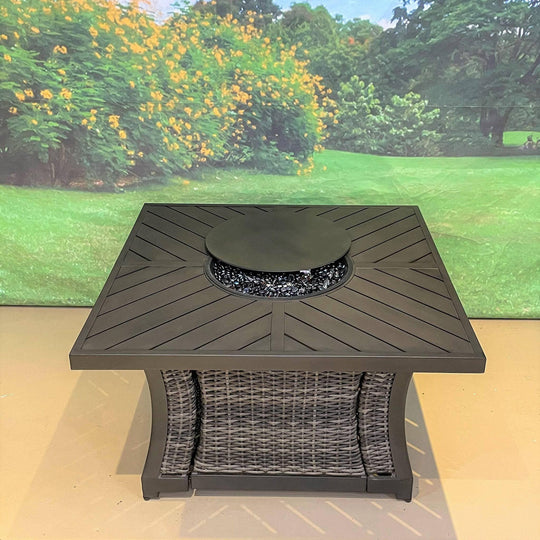 Trenton Outdoor Patio Wicker and Aluminum Slat Gas Fire Table
